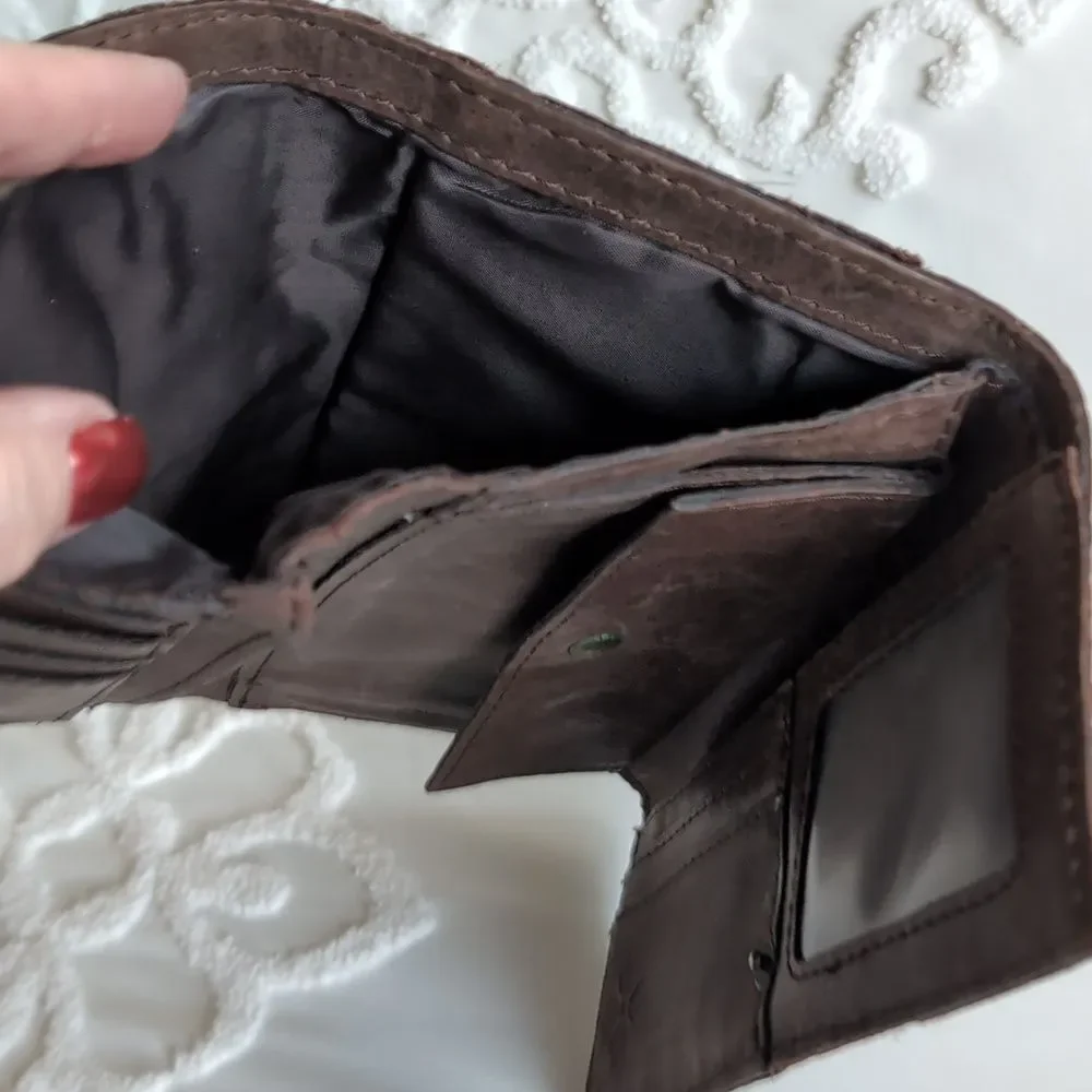 Patricia Nash Italian Antique Brown 🤎 Basket Weave Design Trifold Wallet- Rare